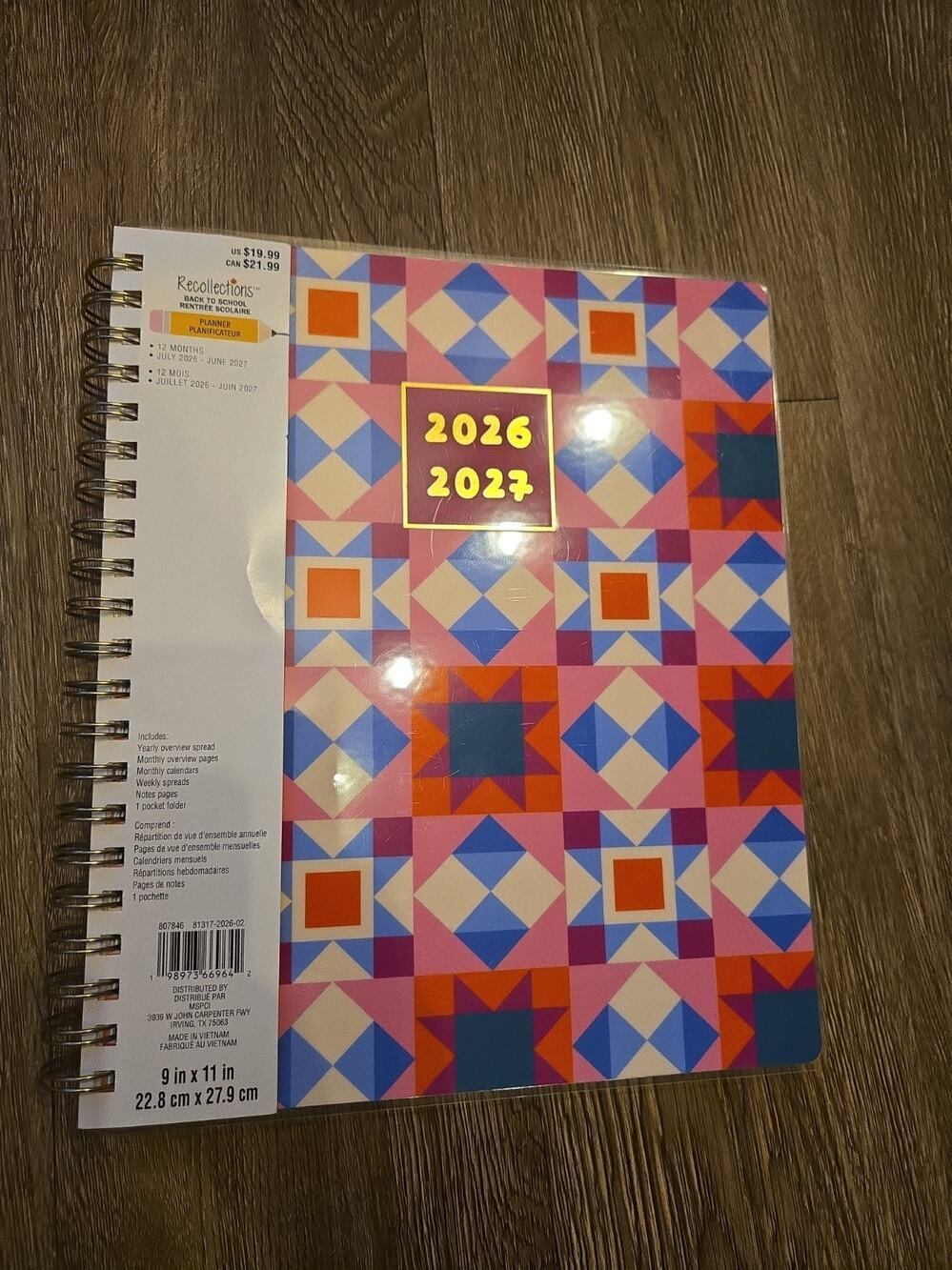 Recollections 2026-2027 12 Month Planner July-June 9x11 Spiral Back to School